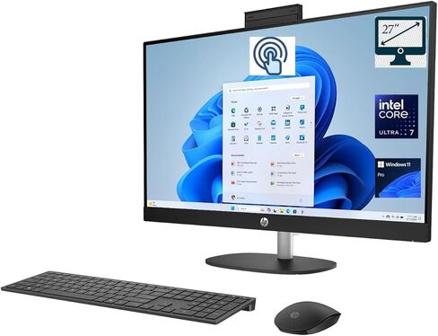 كمبيوتر HP الكل في واحد بشاشة لمس FHD مقاس 27 بوصة IPS مضادة للتوهج للأعمال من Next GEN AI PC، Intel Ultra 7 255H مع لوحة مفاتيح وماوس لاسلكية، ذاكرة وصول عشوائي DDR5 سعة 32 جيجابايت، محرك أقراص SSD سعة 1 تيرابايت، نظام Win 11 Pro، أسود in Kuwait