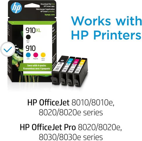 خراطيش حبر HP 910 / 910XL (3JB41AN) (سماوي أرجواني أصفر أسود) 4 عبوات في عبوة البيع بالتجزئة in Saudi Arabia