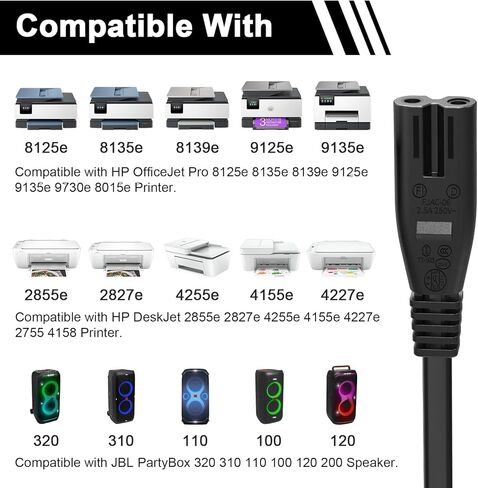 Printer Power Cord for HP OfficeJet Pro 8125e 8135e 8139e 9125e 9135e 9730e 8015e for HP DeskJet 2855e 2827e 4255e 4155e 4227e 2755 4158 Printer for JBL PartyBox 320 310 110 100 120 200 Speaker 6.5 FT in Saudi Arabia