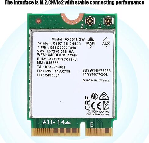 بطاقة شبكة AX201NGW WiFi 6، سرعة 2.4 جيجابت في الثانية بسرعة 160 ميجاهرتز 802.11ax ثنائي النطاق، واجهة M.2 CNVio2، مع 5.0، لـ 10 64 بت in Kuwait
