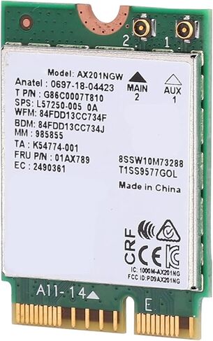 بطاقة شبكة AX201NGW WiFi 6، سرعة 2.4 جيجابت في الثانية بسرعة 160 ميجاهرتز 802.11ax ثنائي النطاق، واجهة M.2 CNVio2، مع 5.0، لـ 10 64 بت in Kuwait