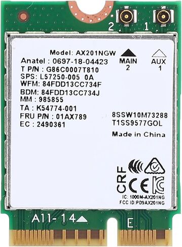 بطاقة شبكة AX201NGW WiFi 6، سرعة 2.4 جيجابت في الثانية بسرعة 160 ميجاهرتز 802.11ax ثنائي النطاق، واجهة M.2 CNVio2، مع 5.0، لـ 10 64 بت in Kuwait