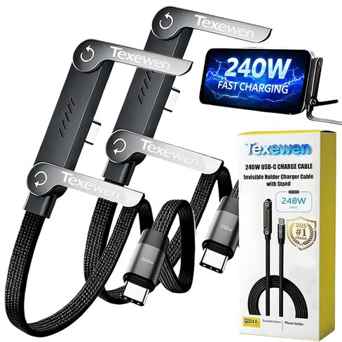 Invisible Holder Charger Cable with Stand, 240w USB-C Charge Cable, Sideways Phone Charger, 2 in 1 Stand Data Cables, 90 Degree USB C Braided Fast Charge Cables for Samsung, iPhone, Switch(#C-C,#2pcs) in Saudi Arabia