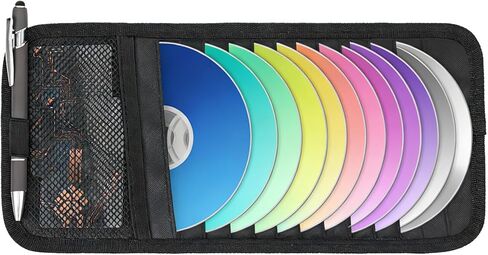 1 Pcs Car CD Holder, Car Sun Visor Storage DVD Disc Holders Pocket Case Organizer with 12 DVD Storage Sleeves, one Mesh Pocket, one Pen Holder, and Elastic Strap (Black) in Saudi Arabia