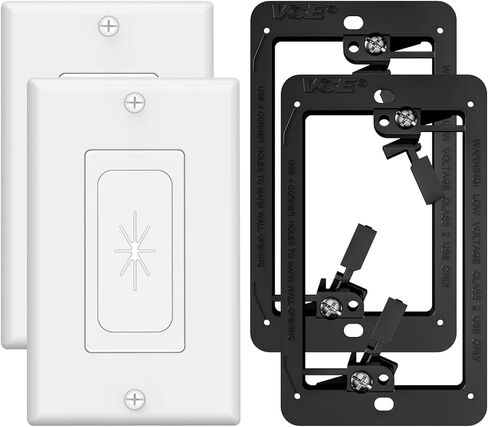 VCELINK Wall Plate Cable Pass Through with Mounting Bracket, Single Gang Flexible Rubber Opening Cable Outlet Cover for Low Voltage Cables, Wall Mount TV, Home Theater System, 2-Pack, White in Kuwait