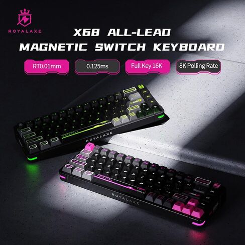 لوحة مفاتيح سلكية بتأثير قاعة RGB بنسبة 68%، لوحات مفاتيح ألعاب بمفتاح مغناطيسي وردي، أغطية مفاتيح Mecha PBT، هيكل مثبت على صينية الرياضة الإلكترونية، إضاءة خلفية RGB، لوحة مفاتيح ميكانيكية مدمجة من الألومنيوم لنظام Win/Mac in Kuwait