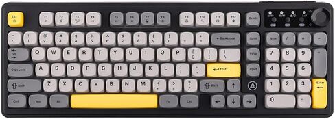 لوحة مفاتيح MechLands AJAZZ AF98 Plus Membrane، لوحة مفاتيح ألعاب لاسلكية ثلاثية الوضع، لأجهزة Win/Mac/iOS، بلوتوث 5.0/2.4G/USB-C، إضاءة خلفية RGB، بطارية 4000 مللي أمبير، مقبض مستوى الصوت، حامل قابل للتعديل (أسود رمادي) in Kuwait