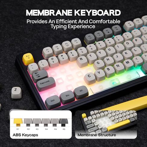 MechLands AJAZZ AF98 Plus Membrane Keyboard, Tri-Mode Wireless Gaming Keyboard, for Win/Mac/iOS, Bluetooth 5.0/2.4G/USB-C, RGB Backlit, 4000mAh Battery, Volume Knob, Adjustable Stand (Black Grey) in Kuwait
