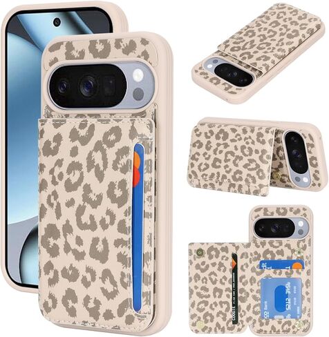 iCoverCase Compatible with Google Pixel 10/10 Pro Case with Card Holder, Wallet Phone Case for Women Men [RFID Blocking] PU Leather Protective Wallet Case for Pixel 10/10 Pro (Beige Leopard) in Saudi Arabia