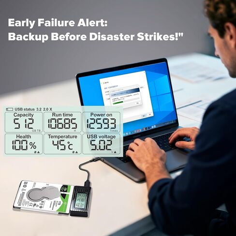 محول SATA إلى USB 3.2 مع شاشة LCD - محول محرك أقراص ثابتة بسرعة 5 جيجابت في الثانية لمحرك أقراص SSD/HDD مقاس 2.5 بوصة/3.5 بوصة يصل إلى 18 تيرابايت | معجل UASP | متوافق مع ويندوز/ماك/لينكس/أندرويد in Kuwait