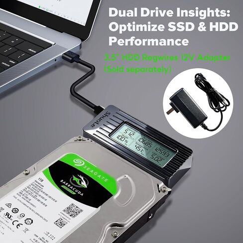 محول SATA إلى USB 3.2 مع شاشة LCD - محول محرك أقراص ثابتة بسرعة 5 جيجابت في الثانية لمحرك أقراص SSD/HDD مقاس 2.5 بوصة/3.5 بوصة يصل إلى 18 تيرابايت | معجل UASP | متوافق مع ويندوز/ماك/لينكس/أندرويد in Kuwait