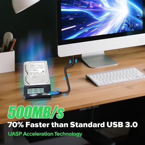 محول SATA إلى USB 3.2 مع شاشة LCD - محول محرك أقراص ثابتة بسرعة 5 جيجابت في الثانية لمحرك أقراص SSD/HDD مقاس 2.5 بوصة/3.5 بوصة يصل إلى 18 تيرابايت | معجل UASP | متوافق مع ويندوز/ماك/لينكس/أندرويد in Kuwait