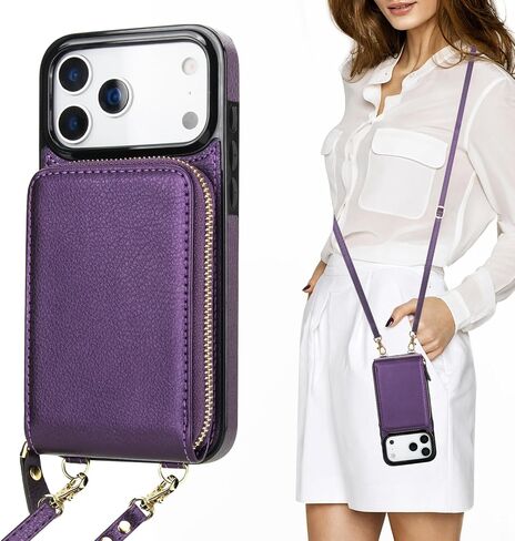 حافظة محفظة KIHUWEY Crossbody لهاتف iPhone 17 Pro Max، حافظة جيب بسحاب مع حامل بطاقة، حافظة حماية من جلد البولي يوريثان RFID مع مسند حزام معصم قابل للفصل 6.9 بوصة (أسود) in Kuwait