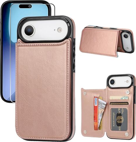 Compatible with iPhone 17 Air Wallet Case with Card Holder, PU Leather Kickstand Card Slots Case with Screen Protecor, Double Magnetic Clasp and Durable Shockproof Cover 6.6 "-White in Saudi Arabia