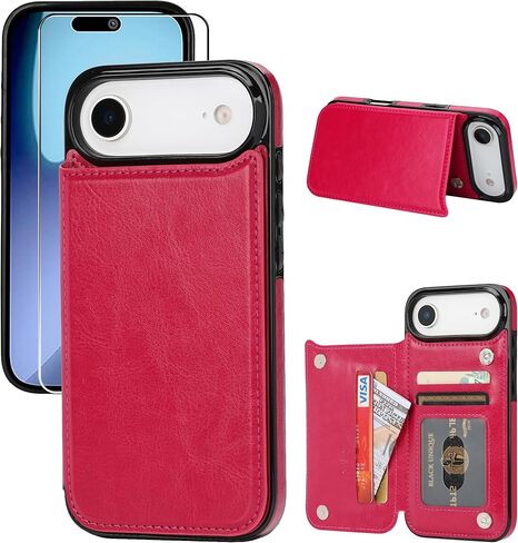 Compatible with iPhone 17 Air Wallet Case with Card Holder, PU Leather Kickstand Card Slots Case with Screen Protecor, Double Magnetic Clasp and Durable Shockproof Cover 6.6 "-White in Saudi Arabia