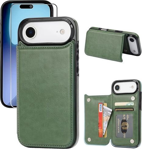 Compatible with iPhone 17 Air Wallet Case with Card Holder, PU Leather Kickstand Card Slots Case with Screen Protecor, Double Magnetic Clasp and Durable Shockproof Cover 6.6 "-White in Saudi Arabia