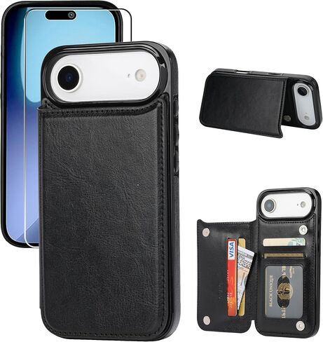Compatible with iPhone 17 Air Wallet Case with Card Holder, PU Leather Kickstand Card Slots Case with Screen Protecor, Double Magnetic Clasp and Durable Shockproof Cover 6.6 "-White in Saudi Arabia