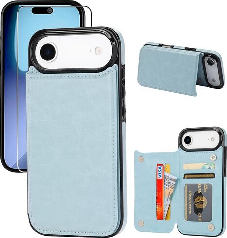 Compatible with iPhone 17 Air Wallet Case with Card Holder, PU Leather Kickstand Card Slots Case with Screen Protecor, Double Magnetic Clasp and Durable Shockproof Cover 6.6 "-White in Saudi Arabia