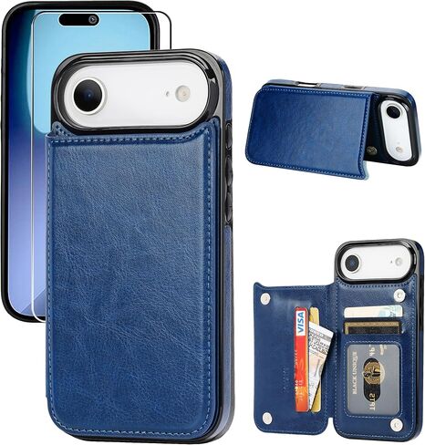 Compatible with iPhone 17 Air Wallet Case with Card Holder, PU Leather Kickstand Card Slots Case with Screen Protecor, Double Magnetic Clasp and Durable Shockproof Cover 6.6 "-White in Saudi Arabia