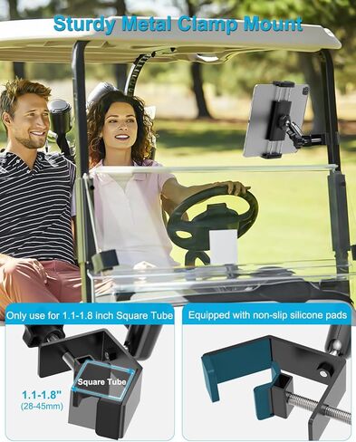 Golf Cart Tablet Mount Holder, 360°Adjustable Metal Arm Tablet Holder for Club Car, EZGO, Yamaha, Golf Cart Accessories, Square Clamp for iPad Pro 12.9, iPad Air Mini, Tab, iPhone, 4-13" Device in Saudi Arabia