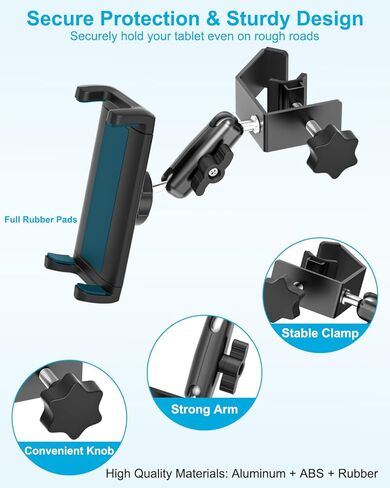 Golf Cart Tablet Mount Holder, 360°Adjustable Metal Arm Tablet Holder for Club Car, EZGO, Yamaha, Golf Cart Accessories, Square Clamp for iPad Pro 12.9, iPad Air Mini, Tab, iPhone, 4-13" Device in Saudi Arabia