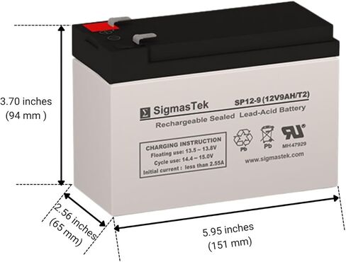 بطارية SigmasTek SP12-9 - 12V 9AH F2 SLA - تستبدل: Universal Power UB1290 (40748)، UB1280HR (D5785)، بطارية B&B BP8-12، HR9-12، Vision CP1290، Yuasa NP9-12 in Kuwait