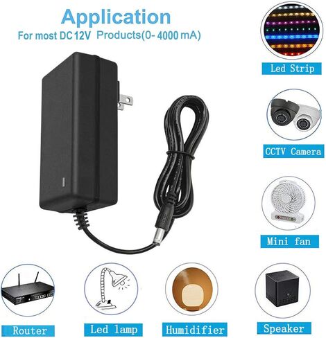 DC 12V 4A Power Supply 48w ac Adapter 100-240v 50-60hz to 12 Volts 4A 3Amp 2A Transformer, dc 12V Power Adapter Cord, 5.5mm x 2.5mm 2.1mm Plug for dc12v LED Strip Light in Saudi Arabia