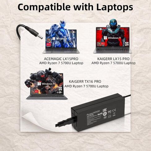 محول تيار متردد/تيار مستمر 19 فولت متوافق مع KAIGERR TX16PRO TX16 Pro 16.1 بوصة LX15PRO ACEMAGIC LX15 Pro 15.6 بوصة AMD Ryzen 7 5700U كمبيوتر محمول 19VDC 19.0 فولت سلك إمداد الطاقة كابل شاحن PSU Mains in Kuwait