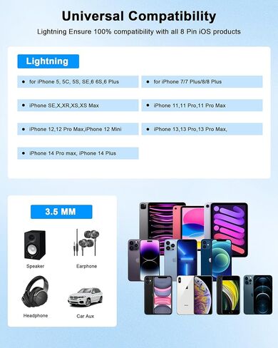 [Apple MFi Certified] 10 Pack Lightning to 3.5 mm Headphone Jack Adapter, iPhone Aux Adapter Converter Dongle Audio Cable Compatible with iPhone 14 13 12 11 X XS 8 7 in Kuwait