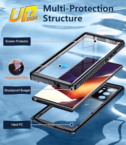حافظة Temdan لهاتف Samsung Galaxy Note 20 Ultra مقاومة للماء، [حماية من السقوط من الدرجة العسكرية] [IP68 تحت الماء] حافظة متينة متينة مقاومة للصدمات لهاتف Note 20 Ultra 6.9 بوصة - أسود in Kuwait