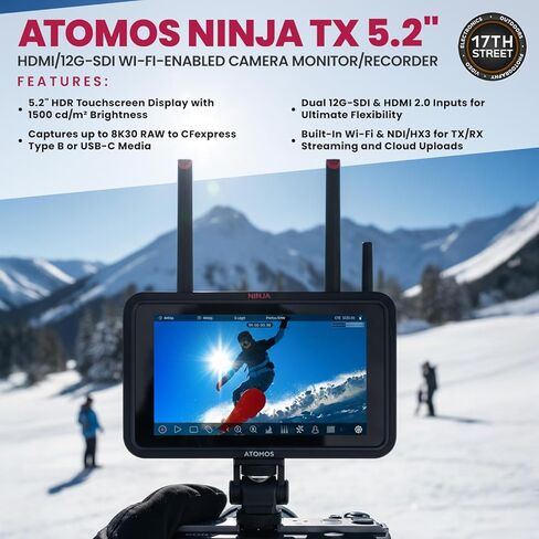 Atomos Ninja TX 5.2" Camera-Cloud Monitor/Recorder - HDR Resolution Touchscreen Display with Atomos Creator Accessory Kit, Power Battery and Single Charger - Advanced Bundle Kit in Saudi Arabia