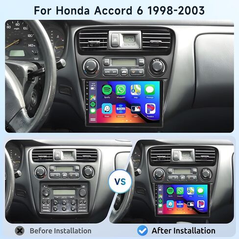 ستيريو راديو السيارة 2G+64G لسيارة Honda Accord 6th 1998-2003 مع CarPlay/Android Auto، شاشة لمس عالية الدقة 9 بوصة Android 13 وحدة رئيسية GPS WiFi Bluetooth FM/RDS EQ HD كاميرا احتياطية in Kuwait