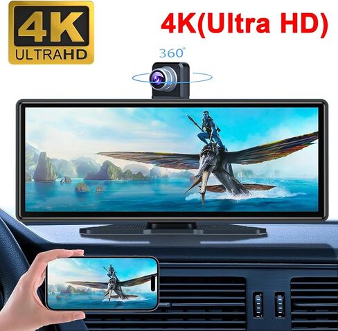 10.26" HD Carplay Screen for Car Stereo, 4K Dash Cam Wireless Portable Touch Screen Car Play with Apple Carplay & Android Auto with 1080P Back Up Camera, Bluetooth, Mirror Link, GPS, AUX+64GB in Saudi Arabia