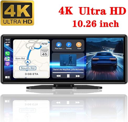 10.26" HD Carplay Screen for Car Stereo, 4K Dash Cam Wireless Portable Touch Screen Car Play with Apple Carplay & Android Auto with 1080P Back Up Camera, Bluetooth, Mirror Link, GPS, AUX+64GB in Saudi Arabia
