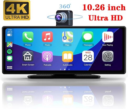 10.26" HD Carplay Screen for Car Stereo, 4K Dash Cam Wireless Portable Touch Screen Car Play with Apple Carplay & Android Auto with 1080P Back Up Camera, Bluetooth, Mirror Link, GPS, AUX+64GB in Saudi Arabia