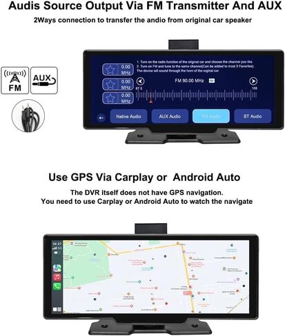 10.26" HD Carplay Screen for Car Stereo, 4K Dash Cam Wireless Portable Touch Screen Car Play with Apple Carplay & Android Auto with 1080P Back Up Camera, Bluetooth, Mirror Link, GPS, AUX+64GB in Saudi Arabia