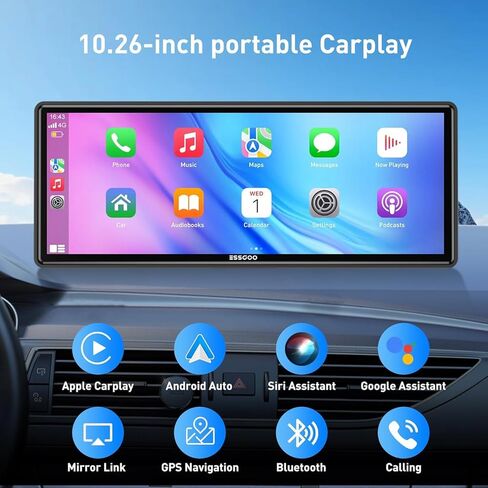 10.26" HD Carplay Screen for Car Stereo, 4K Dash Cam Wireless Portable Touch Screen Car Play with Apple Carplay & Android Auto with 1080P Back Up Camera, Bluetooth, Mirror Link, GPS, AUX+64GB in Saudi Arabia