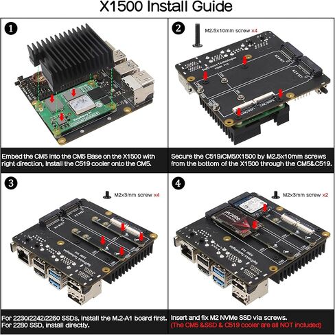 Geekworm X1500 CM5 IO Carrier Board+Metal Case for Raspberry Pi Compute Module 5 Support Dual M.2 NVMe SSD|1GbE Ethernet Port in Saudi Arabia