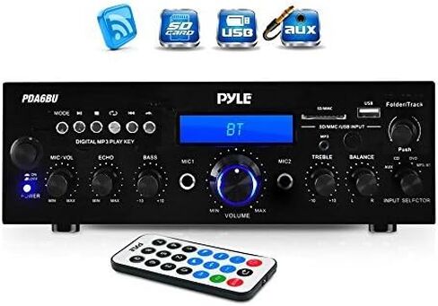 Pyle PDA6BU راديو بلوتوث USB AUX حزمة استقبال ستيريو مع 4x Kicker KB6000B 6.5 بوصة رف كتب كامل المدى مكبر صوت مقاوم للماء + 1x Enrock 50ft 16g سلك مكبر صوت in Saudi Arabia