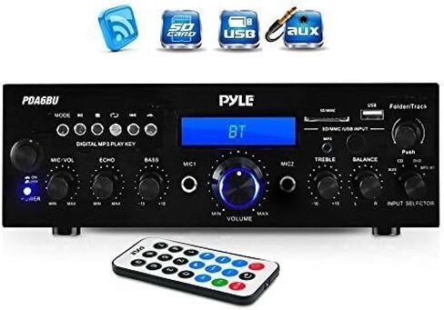 Pyle PDA6BU راديو بلوتوث USB AUX حزمة استقبال ستيريو مع 4x Kicker KB6000B 6.5 بوصة رف كتب كامل المدى مكبر صوت مقاوم للماء + 1x Enrock 50ft 16g سلك مكبر صوت in Saudi Arabia