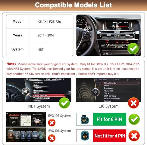 Wireless Carplay/Android Auto for BMW X3 F25 X4 F26 2014-2016 with NBT System 12.3 Inch Car Touch Screen Supprt Android Auto,Bluettoth,Mirrorlink,Siri,GPS,Rear Camera,Original Car Functions in Saudi Arabia