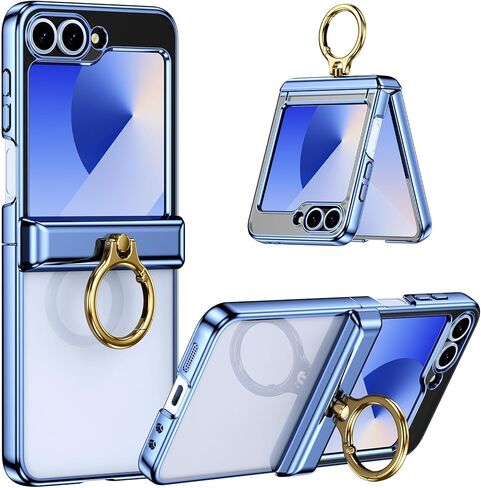 for Samsung Galaxy Z Flip 6 Case & Z Flip7 FE with Ring, Full-Body Protection with Built-in Screen Protector and Hinge Cover, Compatible with Z Flip 5 Case (Blue) in Saudi Arabia