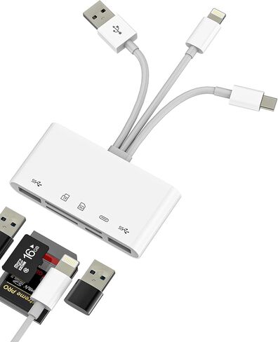 USB C Lightning USB محول 5in1 SD Micro SD قارئ بطاقة USB 3.0 منافذ شاحن لـ iPhone16 15 محول عصا الذاكرة متوافق مع Samsung Galaxy for iPad Pro MacBook Camera Storage Hub Accessories in Saudi Arabia