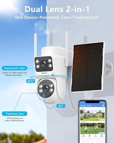 OOSSXX (2-Way Audio & 100% Wire-Free) Solar Security Cameras Wireless Outdoor, 2.5K Dual Lens PTZ 2.4G/5G WiFi Camera Solar Battery Powered, Color Night Version, Auto Tracking in Saudi Arabia