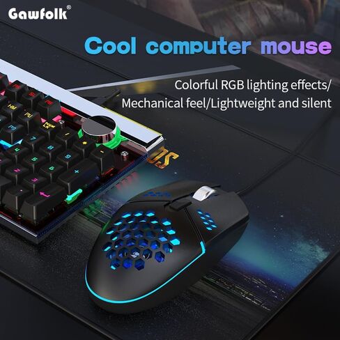 ماوس ألعاب خفيف الوزن مع إضاءة خلفية RGB، تصميم مريح مع عجلة مضادة للانزلاق، مناسب لأجهزة الكمبيوتر المحمول والكمبيوتر الشخصي والكمبيوتر المحمول والكمبيوتر (أسود) in Saudi Arabia
