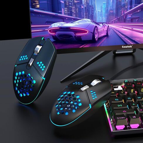 ماوس ألعاب خفيف الوزن مع إضاءة خلفية RGB، تصميم مريح مع عجلة مضادة للانزلاق، مناسب لأجهزة الكمبيوتر المحمول والكمبيوتر الشخصي والكمبيوتر المحمول والكمبيوتر (أسود) in Saudi Arabia