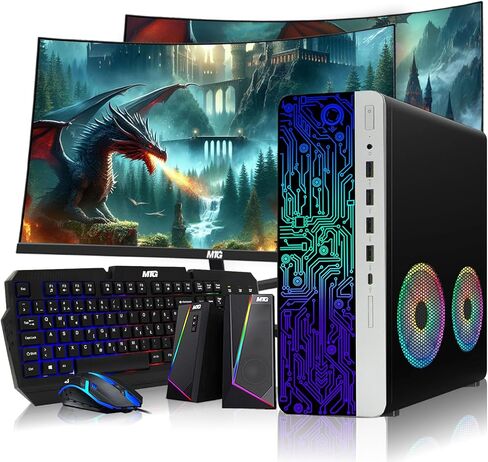 TechMagnet HP G4 Desktop RGB Computer PC Intel i7-8th Gen, 16GB DDR4 Ram 512GB SSD, Dual 24-inch Curved Monitor, RGB Speaker, Gaming Keyboard Mouse, 2X ARGB Fan WiFi, Windows 11 (Renewed) in Saudi Arabia