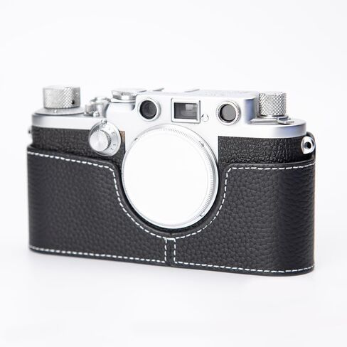 حافظة كاميرا من الجلد الأصلي العتيق، واقي كاميرا من الجلد الأصلي بنصف غلاف لهاتف Leica IIIF (خط أسود-أبيض) in Saudi Arabia