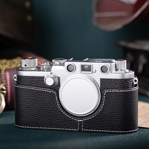 حافظة كاميرا من الجلد الأصلي العتيق، واقي كاميرا من الجلد الأصلي بنصف غلاف لهاتف Leica IIIF (خط أسود-أبيض) in Saudi Arabia