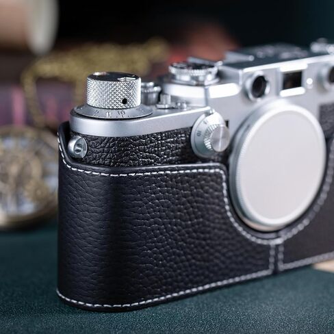 حافظة كاميرا من الجلد الأصلي العتيق، واقي كاميرا من الجلد الأصلي بنصف غلاف لهاتف Leica IIIF (خط أسود-أبيض) in Saudi Arabia